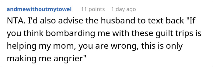 Captura de pantalla del comentario de Reddit que aconseja al marido mientras la madre se marcha furiosa con el bebé después de que MIL intentara hacerse cargo de la alimentación