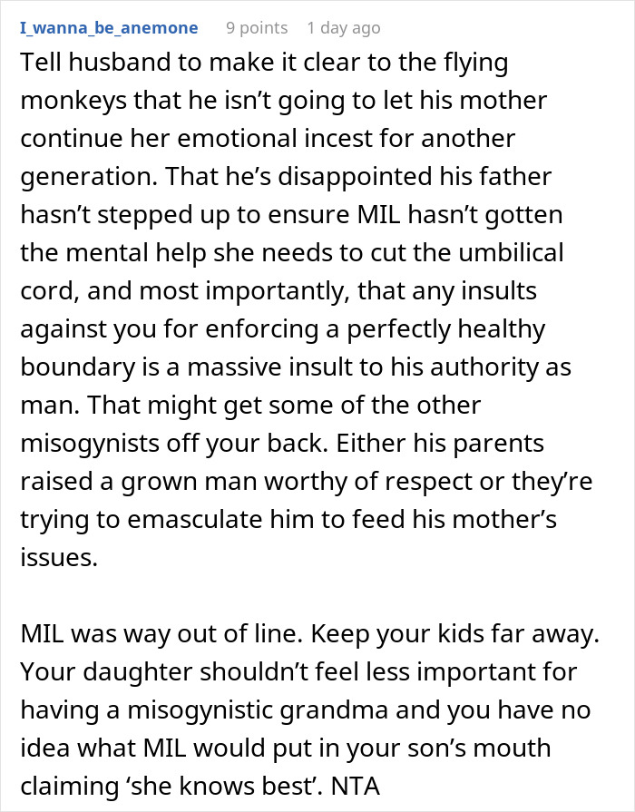 Captura de pantalla de Reddit sobre una madre que sale furiosa con su bebé de la casa de MIL después de un intento de apoderarse de la alimentación