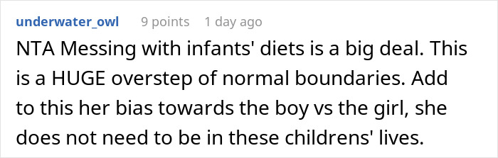 Comentario de Reddit sobre traspaso de límites, alimentación infantil, mamá toma a su bebé y se marcha furiosa