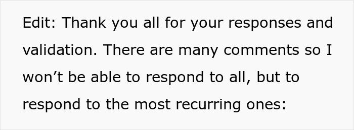 Captura de pantalla del foro con texto sobre Mamá se lleva a su bebé, edite agradeciendo a los lectores y tomando nota de muchos comentarios.