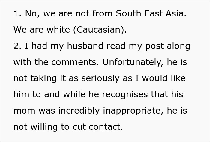 Captura de pantalla de un texto numerado sobre una madre que hace que su bebé se enfade con MIL por alimentarlo y su marido no lo apoya