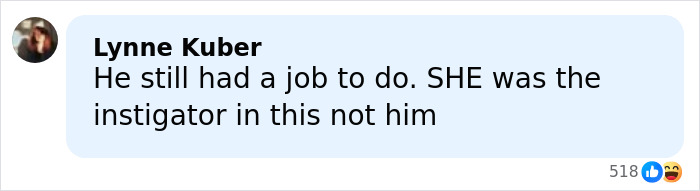 Comentario de Lynne Kuber defendiendo las acciones del agente de ICE en el caso de Renee Nicole Good, con emojis reaccionando.