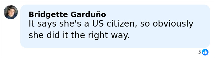 Comentario de Bridgette Garduño afirmando la ciudadanía estadounidense y el proceso legal adecuado con respecto a la inmigración.