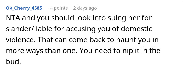 Comente una publicación en las redes sociales que aconseja considerar presentar una demanda por difamación después de acusaciones falsas de violencia doméstica que involucran a una mujer y un hombre desempleados.