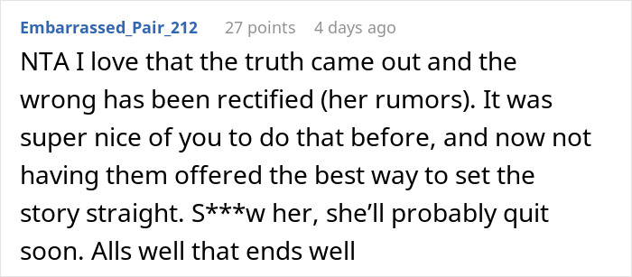 Comentario de Reddit sobre un hombre que puso a sus compañeros de trabajo en contra de una mujer que lo denunció a Recursos Humanos por haberlo llamado canalla.