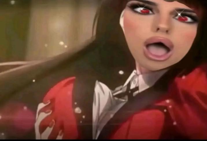 Una edición del meme de agarre de tetas de Yumeko. En la edición tiene una cara nueva.