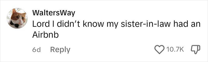 Comente una publicación en las redes sociales sobre Airbnb con 10,7 mil me gusta, mostrando sorpresa por las reglas de Airbnb de su cuñada.