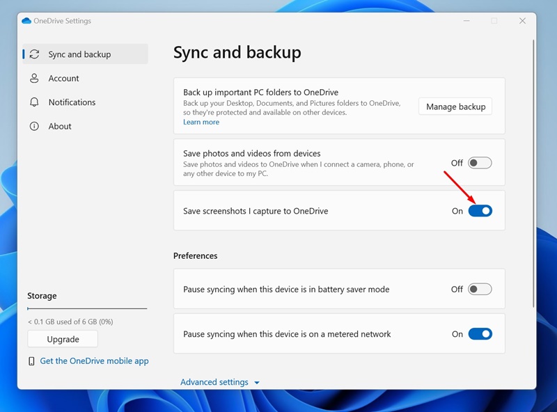 Guardar las capturas de pantalla que capturo en OneDrive