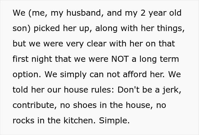 Texto alternativo: hermana embarazada que se queda temporalmente en un refugio para personas sin hogar con apoyo familiar y reglas domésticas claras