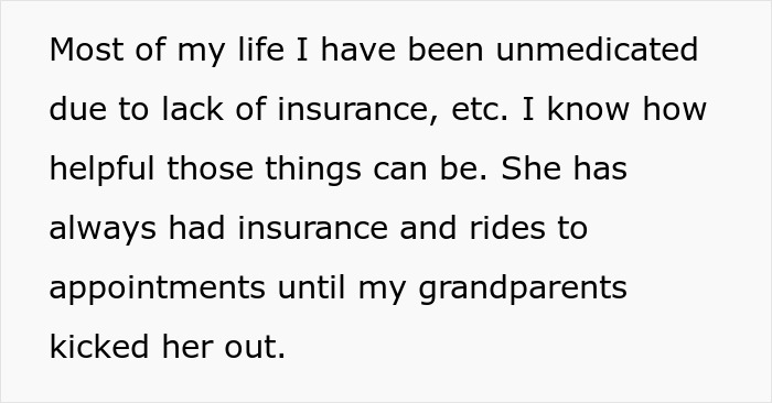 Texto sobre una hermana embarazada que se enfrenta a la falta de vivienda después de haber sido expulsada por sus abuelos, destacando las necesidades de refugio.