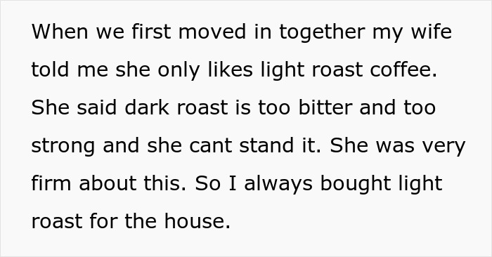 Texto sobre una esposa snob del café que despotrica sobre odiar el tostado oscuro mientras lo bebe en secreto todos los días en casa.