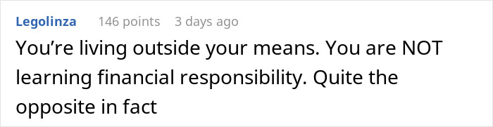 Comentario de texto en una publicación en las redes sociales que analiza los privilegios y la responsabilidad financiera desde la perspectiva de una mujer rica.