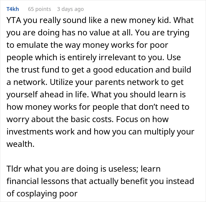 Comente sobre una mujer que creció adinerada sin poder leer la sala y perdiendo amigos por privilegios y malentendidos financieros.