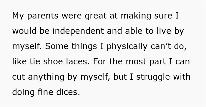 Texto sobre la independencia y la lucha por cortar bien en cubitos, relacionado con un tipo con un brazo cortando verduras.