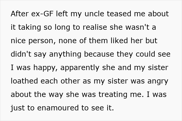 Publicación de texto que describe las burlas familiares después de una ruptura, destacando emociones y dinámicas familiares que involucran felicidad e ira.