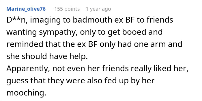 Un comentario sobre el perezoso BIL molesta porque un tipo con un solo brazo no puede usar un cuchillo y su mamá le corta verduras.