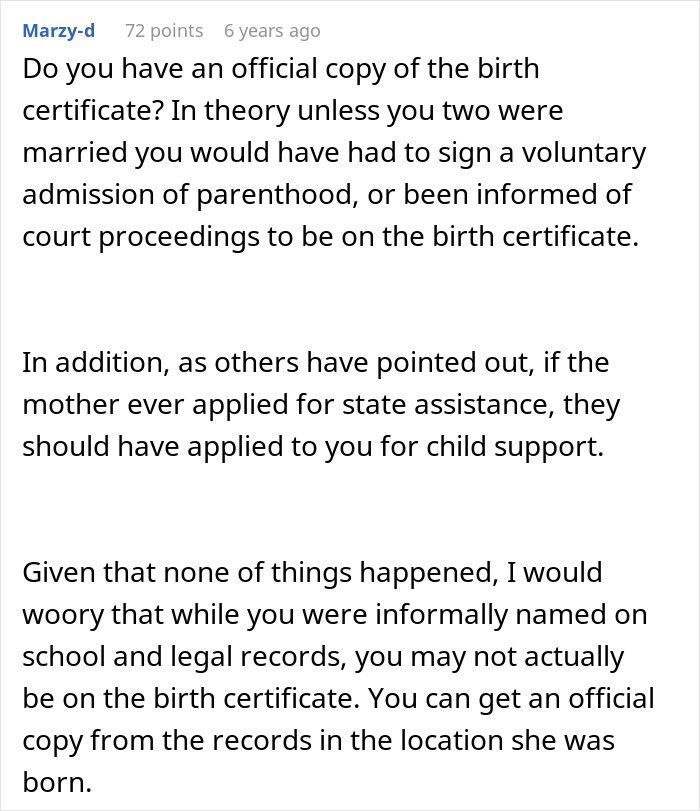 Comente sobre el certificado de nacimiento y los registros legales relacionados con la manutención de los hijos y la condición legal de padre de un hombre soltero.