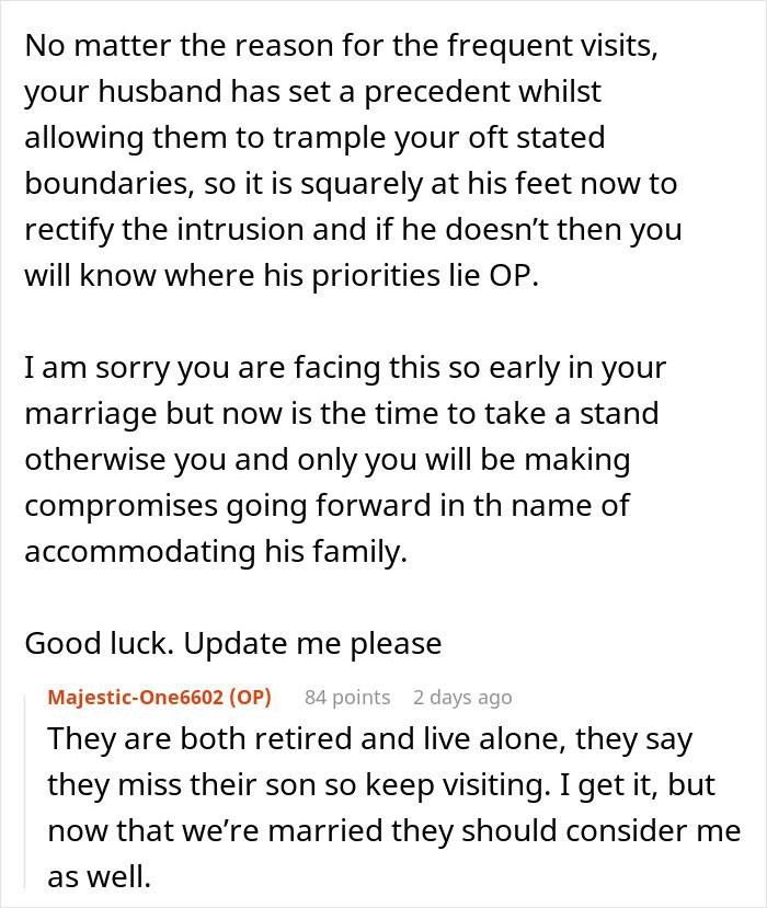 Texto que muestra preocupación porque el esposo aprueba la estadía prolongada de la familia sin consultar a su esposa, destacando sentimientos de dolor y falta de respeto.