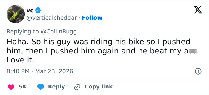 Captura de pantalla de un tweet que revela a un vecino peleando con la estrella de Reacher, Alan Ritchson, respondiendo al incidente en línea.