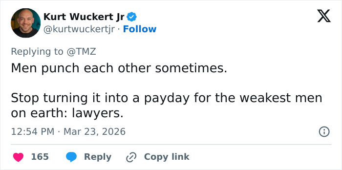 Tweet de Kurt Wuckert Jr sobre el vecino en pelea con la controvertida historia de la estrella de Reacher, Alan Ritchson.