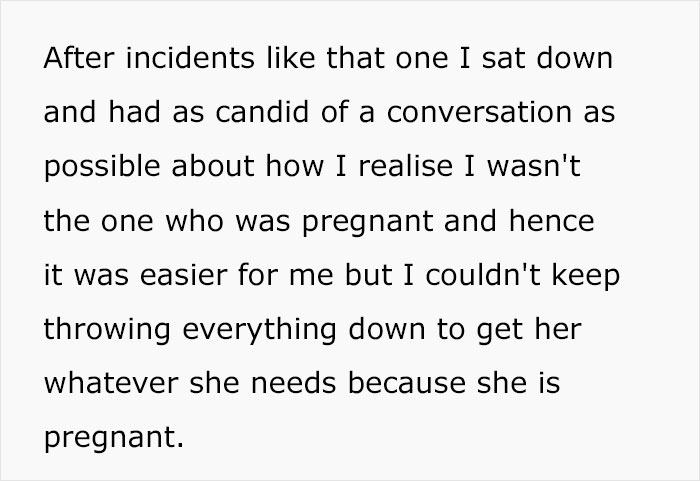 Extracto de texto que muestra la sincera reflexión de un marido sobre el comentario hiriente de su esposa embarazada y su respuesta emocional.