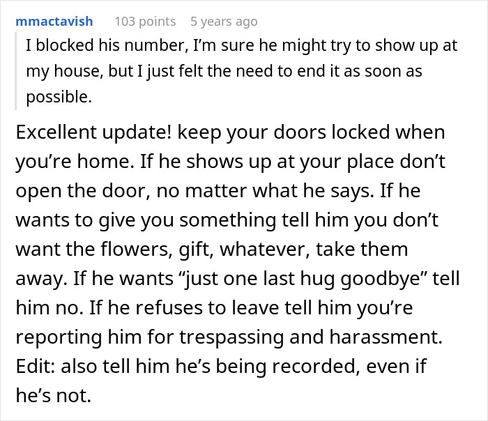 Comente sobre el bloqueo y los consejos de seguridad de un hombre que persigue a una mujer y la regaña todos los días para que pierda peso.