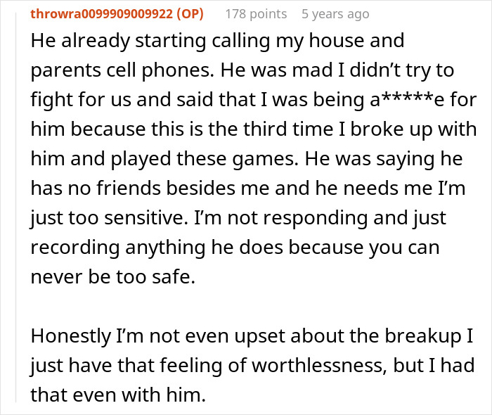 Publicación de texto que describe a un hombre que persigue a una mujer y la regaña diariamente para que pierda peso después de convertirse en su novio.