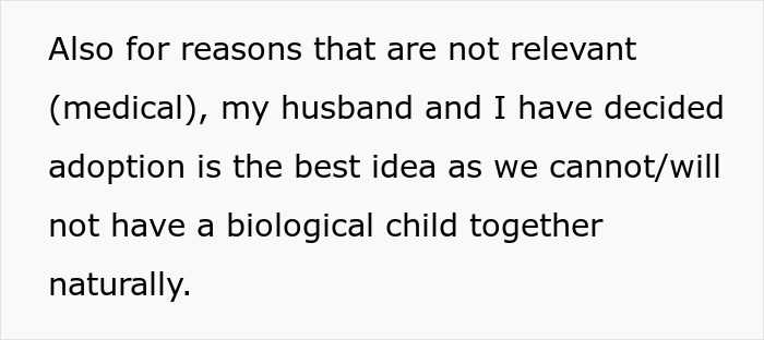Extracto de texto sobre una mujer y su esposo que deciden que la adopción es la mejor idea por razones médicas.