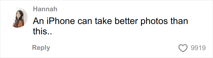 Comente sobre las fotos de compromiso pagando $725, expresando que un iPhone podría tomar mejores fotografías que estas.