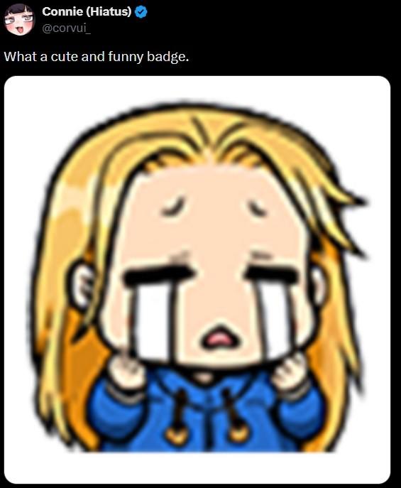 Connie (pausa) @corvui_ Qué insignia tan linda y divertida. t