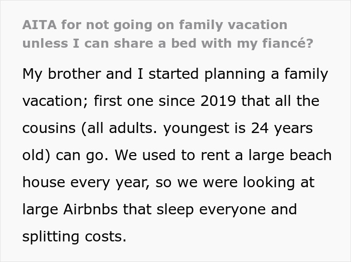 Una mujer se enfrenta a un dilema después de que la madre controla la disposición para dormir con su futura esposa al planificar las vacaciones familiares.