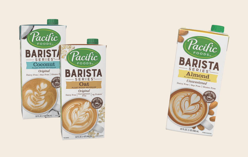 Cartons of Pacific Foods' plant milk Barista Series
